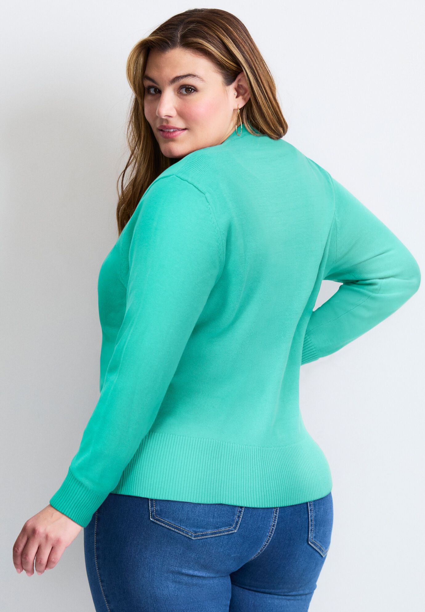 Signature Fine Gauge Cardigan, AQUA SEA, alternate image number 2