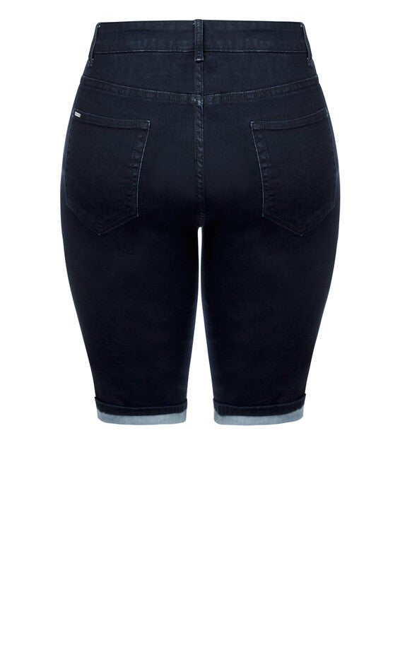 Turn Up Distressed Detail Knee Length Short - dark denim, BLUE, alternate image number null