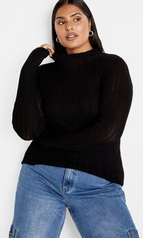 Crinkle Knit Sweater - black