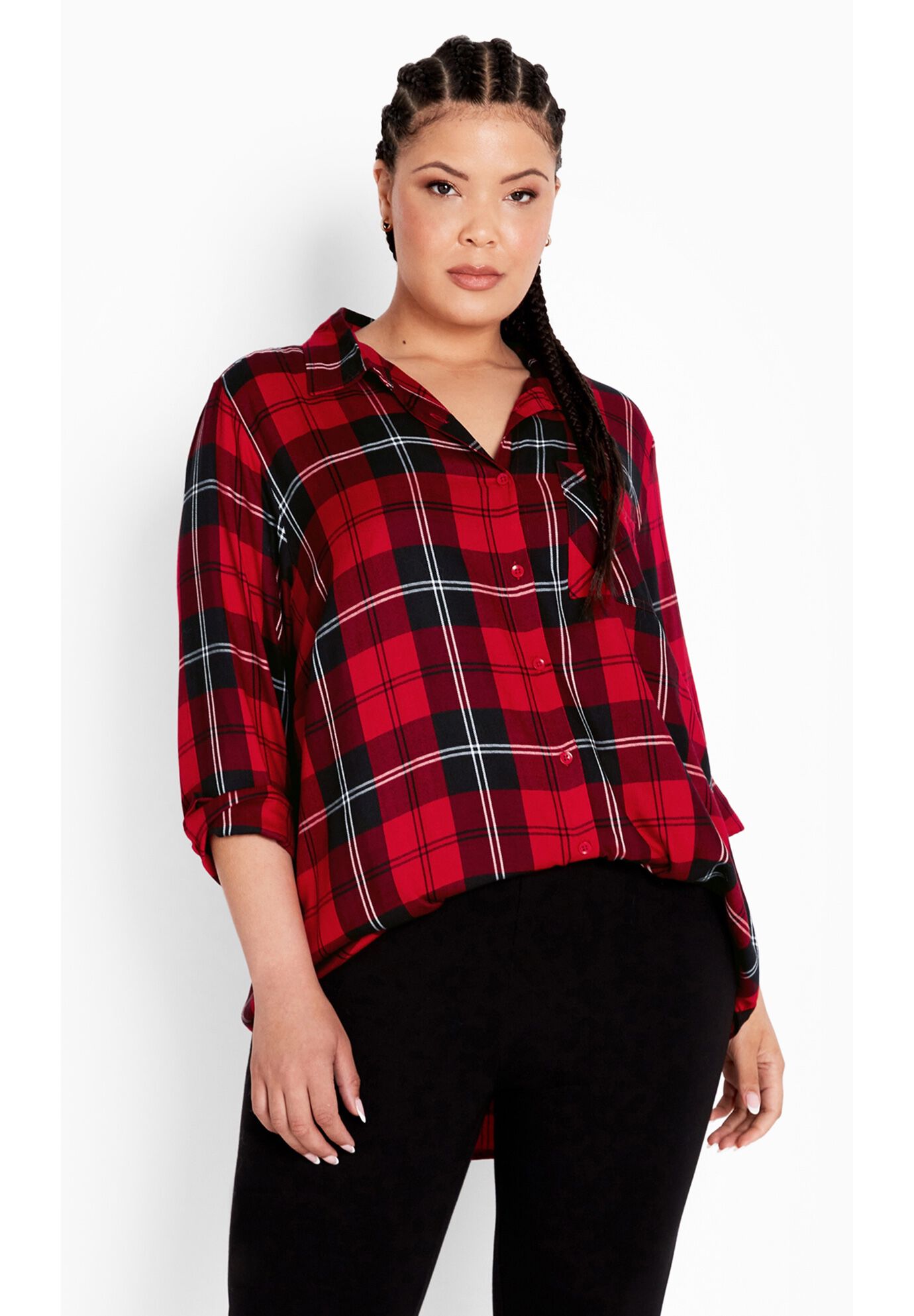 Kylee Plaid Shirt, RED BLACK, hi-res image number 0