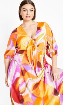 Swirl Tie Print Dress - yellow