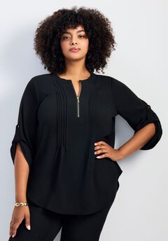 Hailey Zip Front Pintuck Blouse