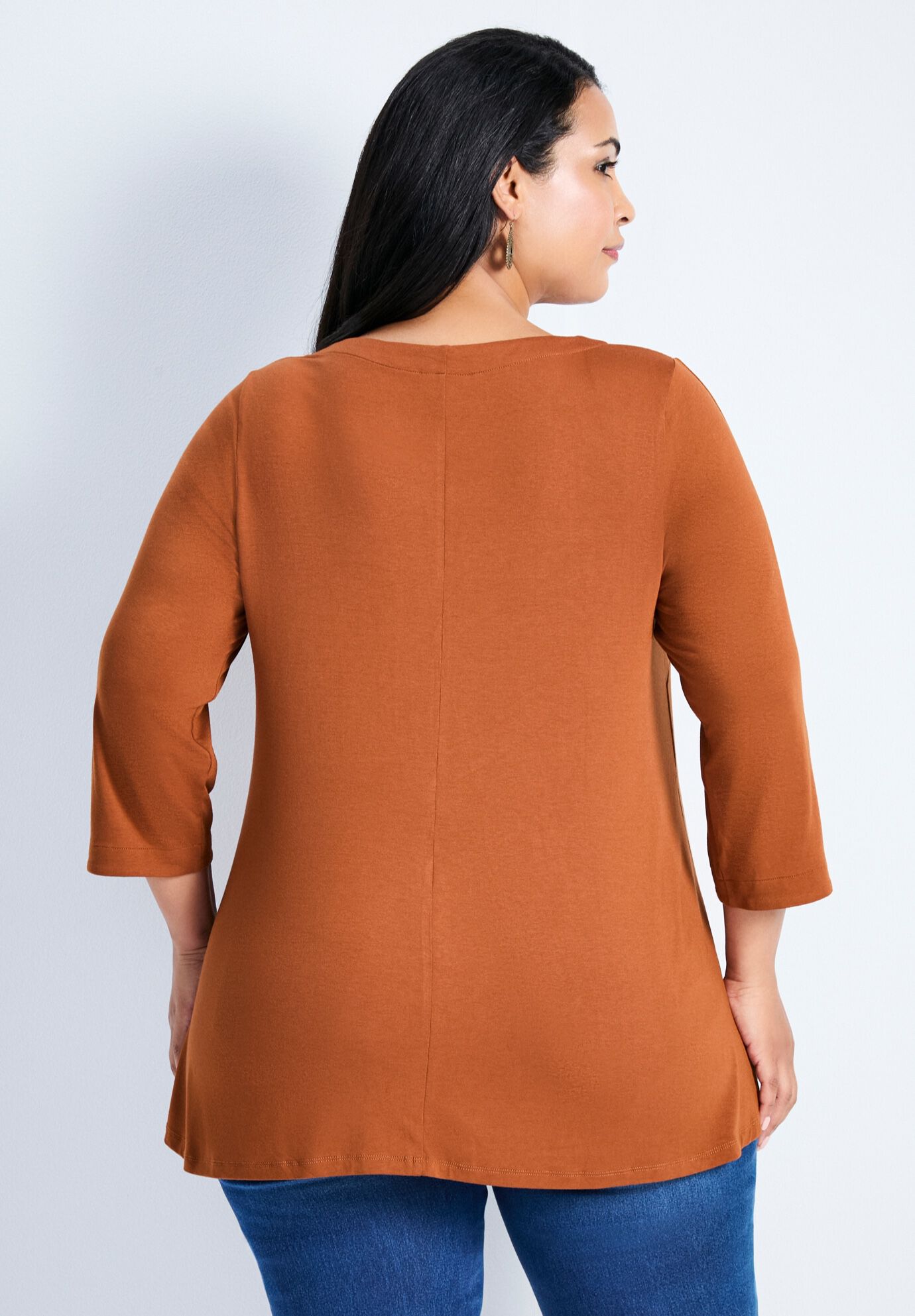 Sabrina Btn Dtl 3/4 Slv Top, HAZELNUT, on-hover image number 1