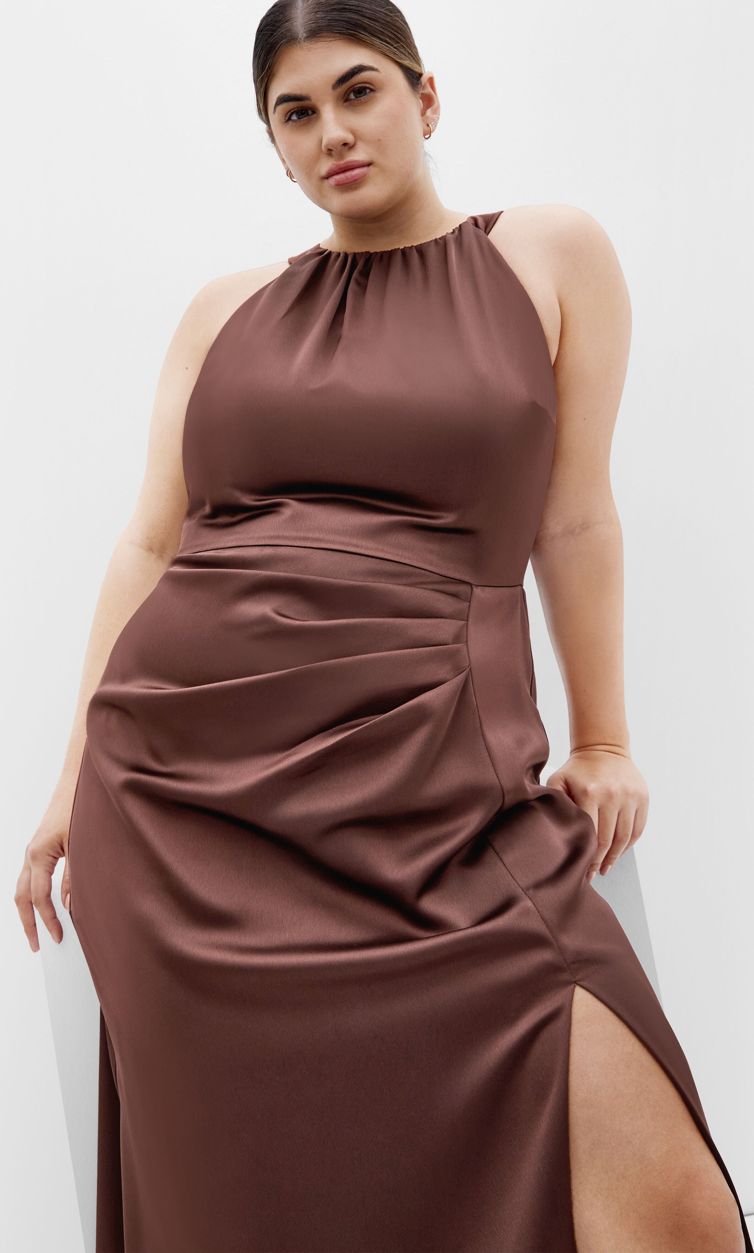 Celina Halter Maxi Dress - raisin, BROWN, alternate image number 1
