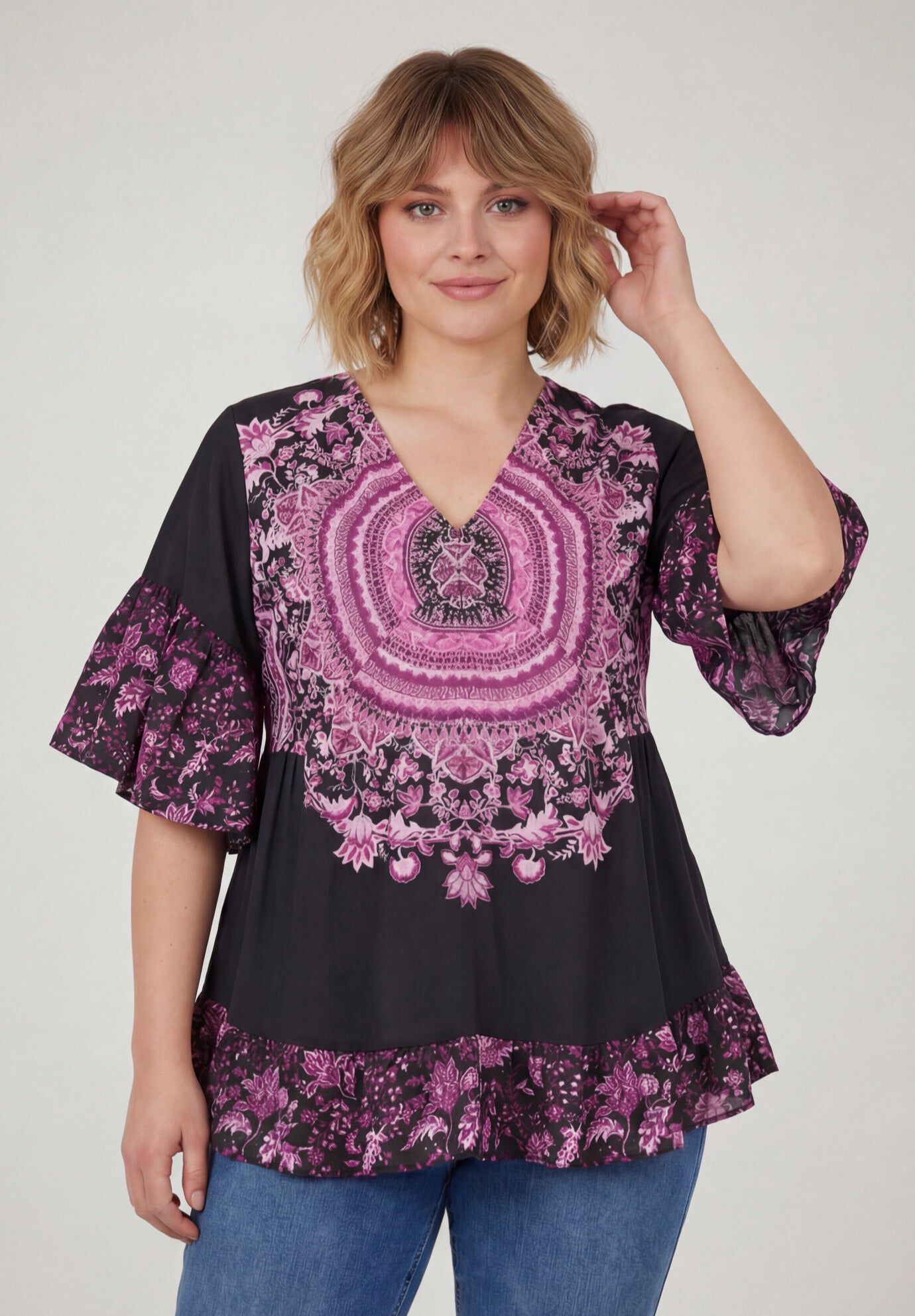 Frankie Frill Detail Tunic, BLACK MEDALLION, hi-res image number 0