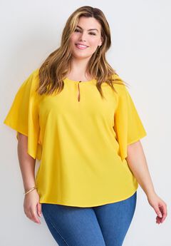 Flutter Sleeve Keyhole Blouse