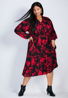 Liana Pleated Blouson Sleeve Dress