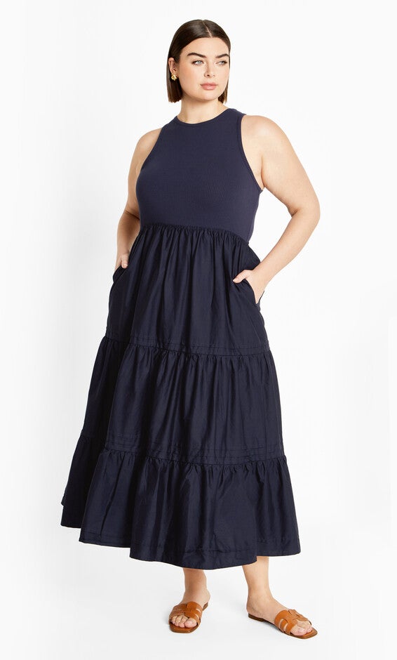 Chelsea Mixed Media Dress - navy, NAVY, alternate image number 1
