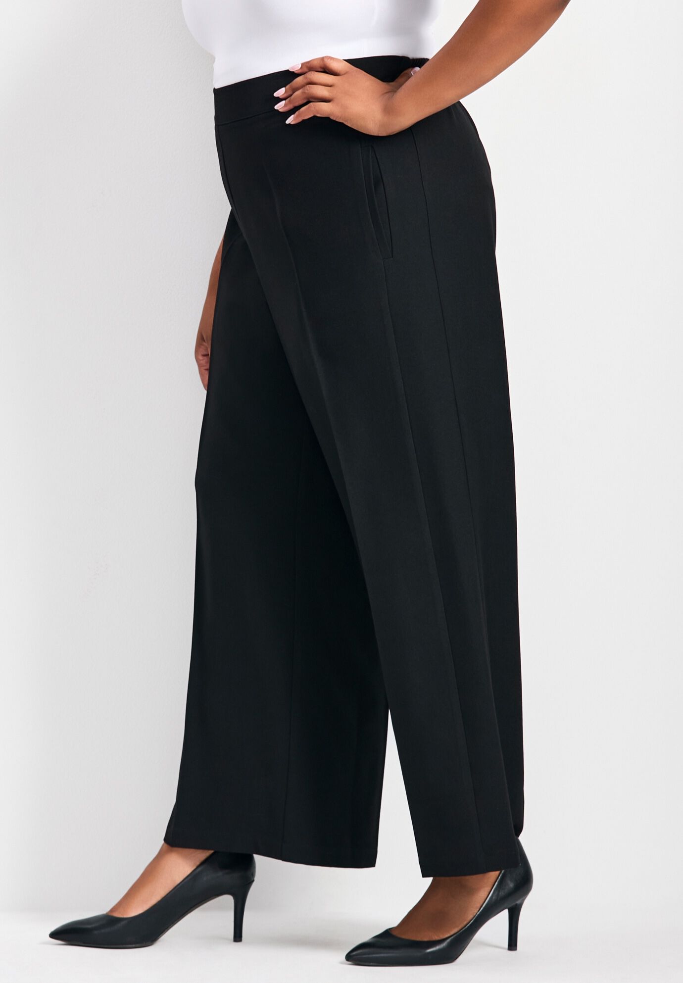 Anna Wide Leg Pleat Front Pant, BLACK, alternate image number 2
