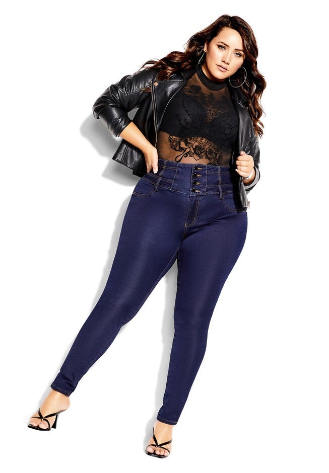 Harley Regular Corset Skinny Jean - dark denim, BLUE, hi-res image number 0