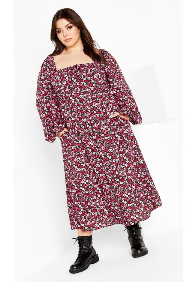 Jessie Print Dress - beet red, BLACK, on-hover image number 1