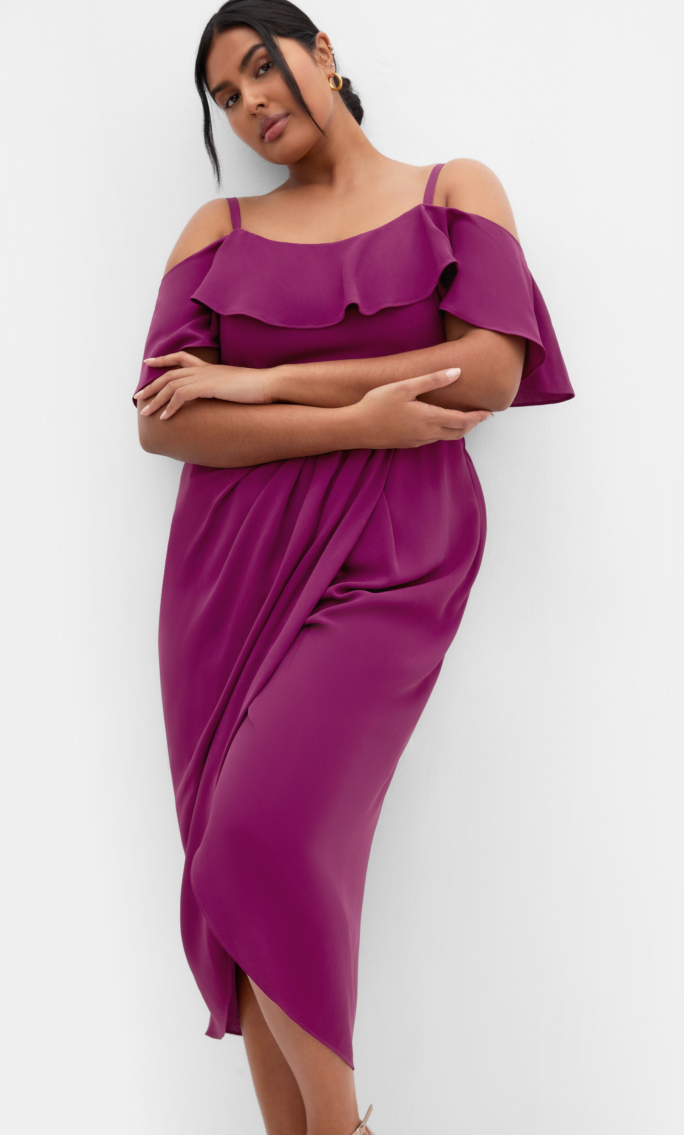 Flirtation Drape Midi Dress, PINK, alternate image number 2