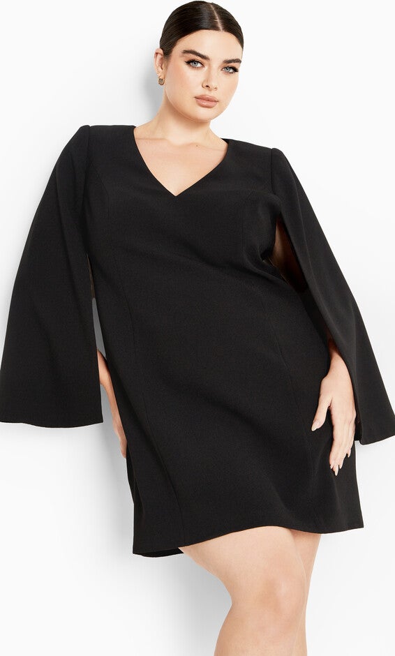 Amaya Cape Sleeve Mini Dress - black, BLACK, alternate image number 2