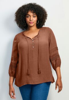 Pintuck Lace Peasant Top