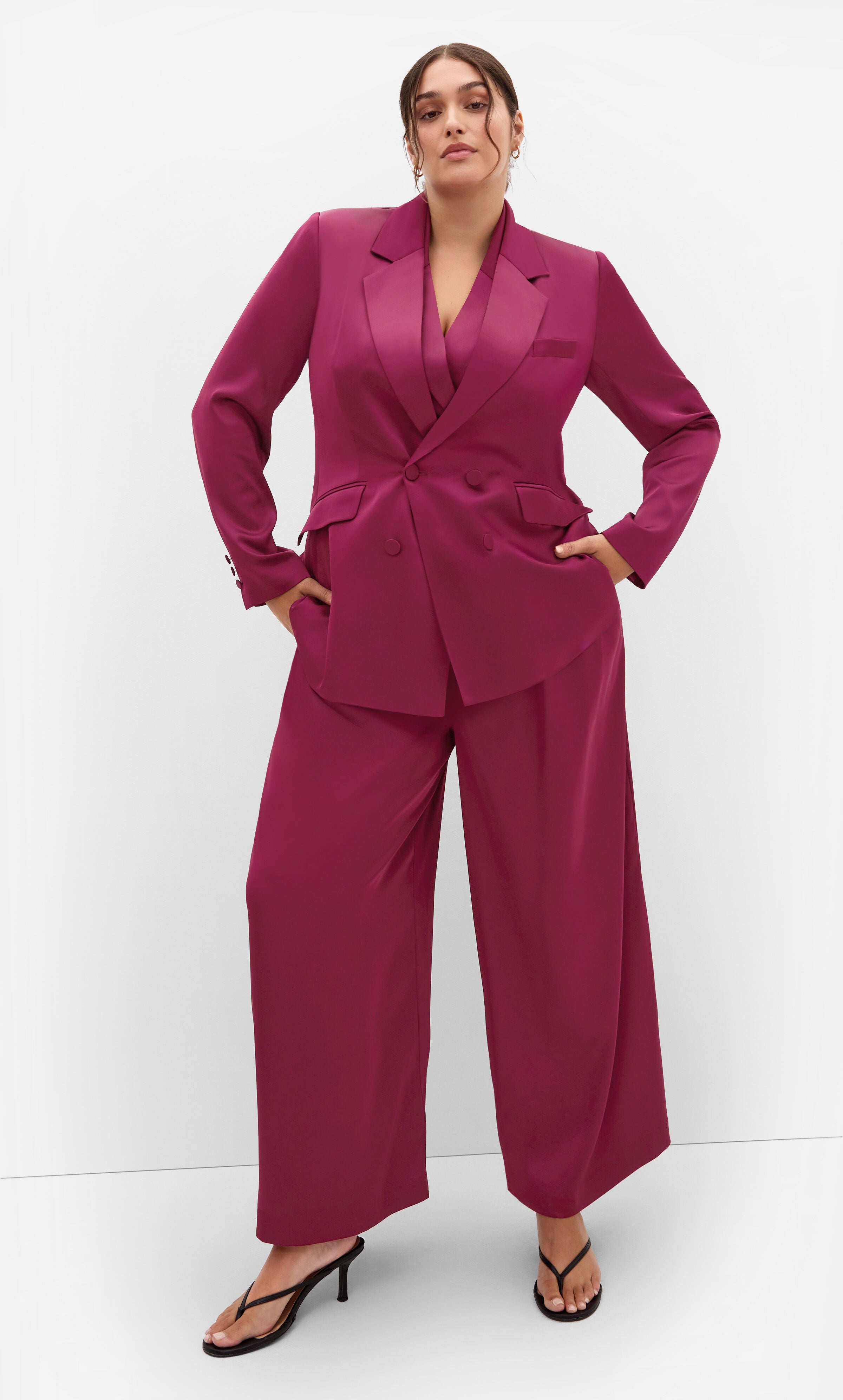 Rylie Satin Blazer, RED, on-hover image number 1