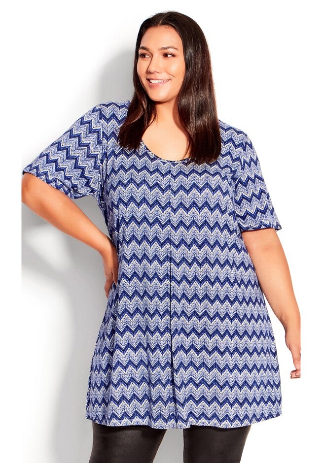 Liv Pleat Print Tunic, MARINE ZIG ZAG, hi-res image number null