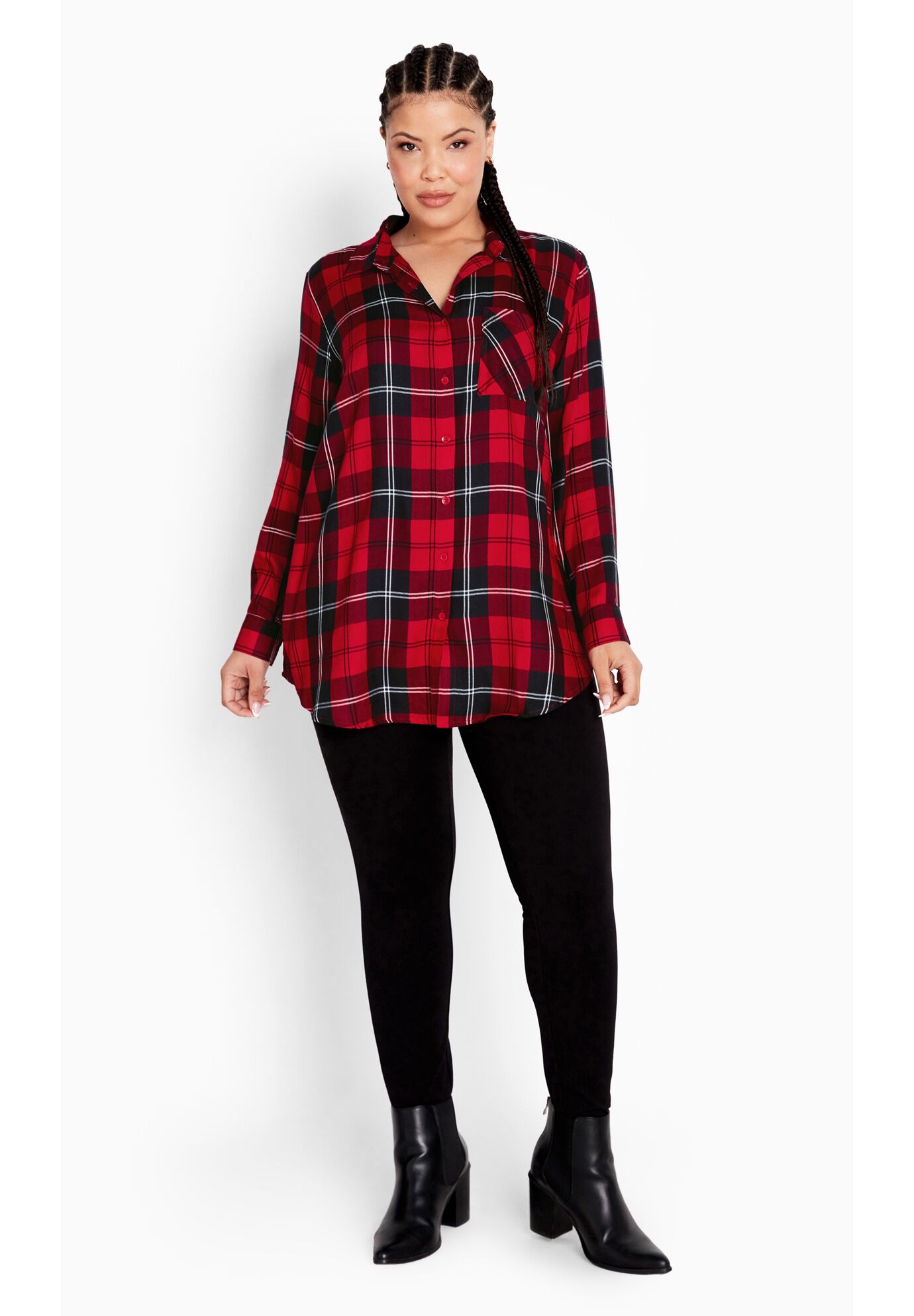 Kylee Plaid Shirt, RED BLACK, alternate image number 1