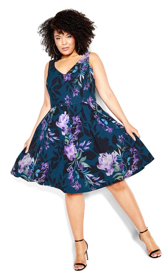 Hydrangea Print Dress - teal, GREEN, alternate image number 5