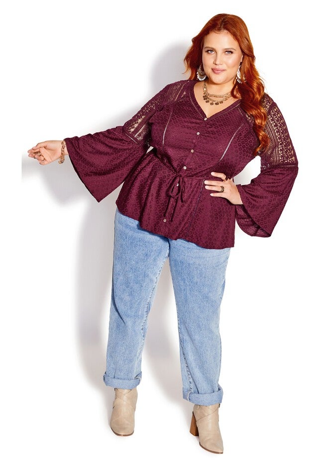 Sweet Dream Embroidered Top - wine, RED, alternate image number null