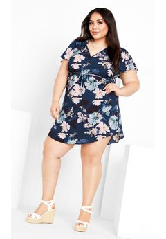 Megan Print Dress - navy