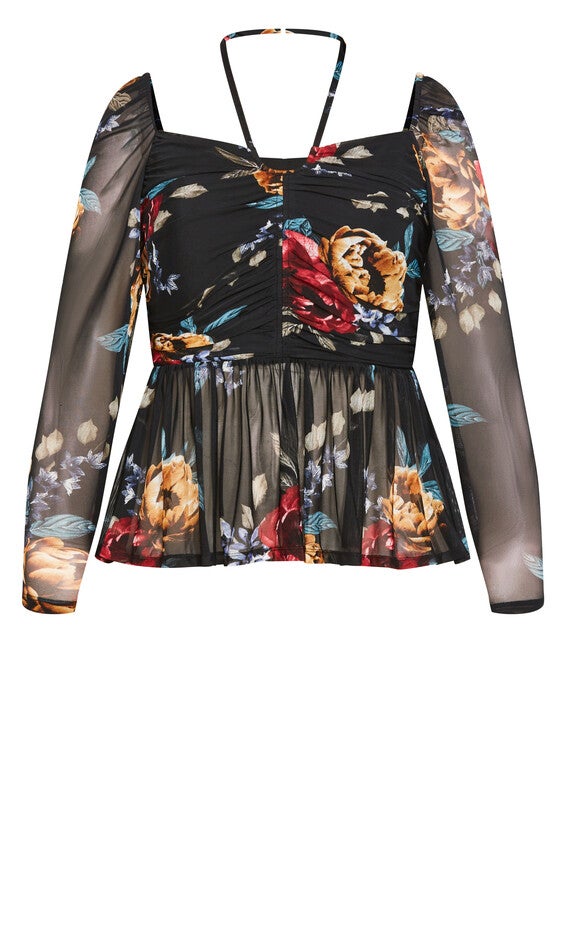 Mesh Print Top - black, BLACK, alternate image number null