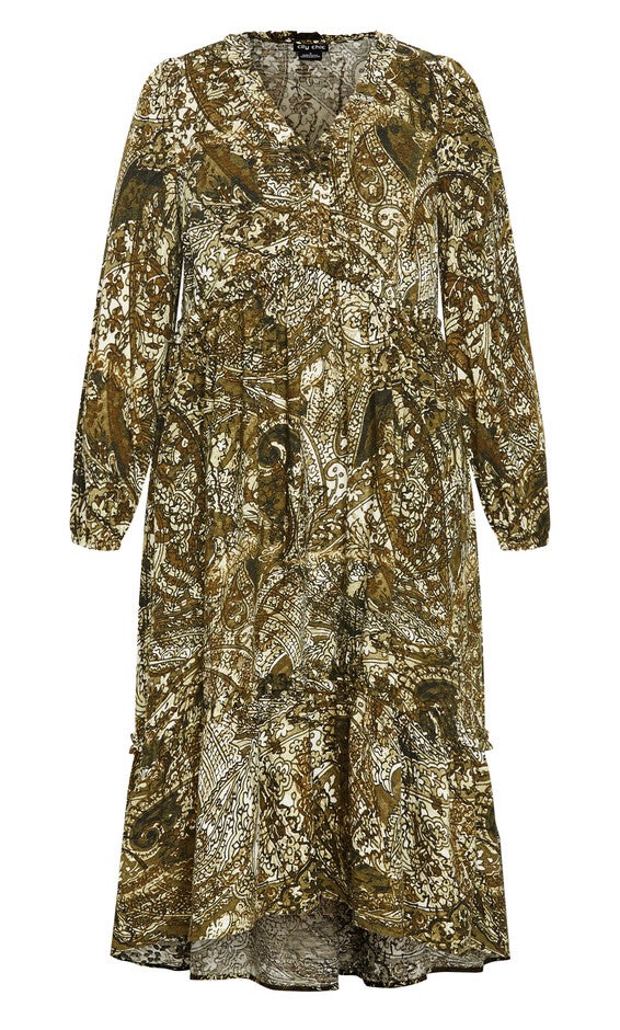 Gaia Print Dress - olive, OLIVE, alternate image number 3