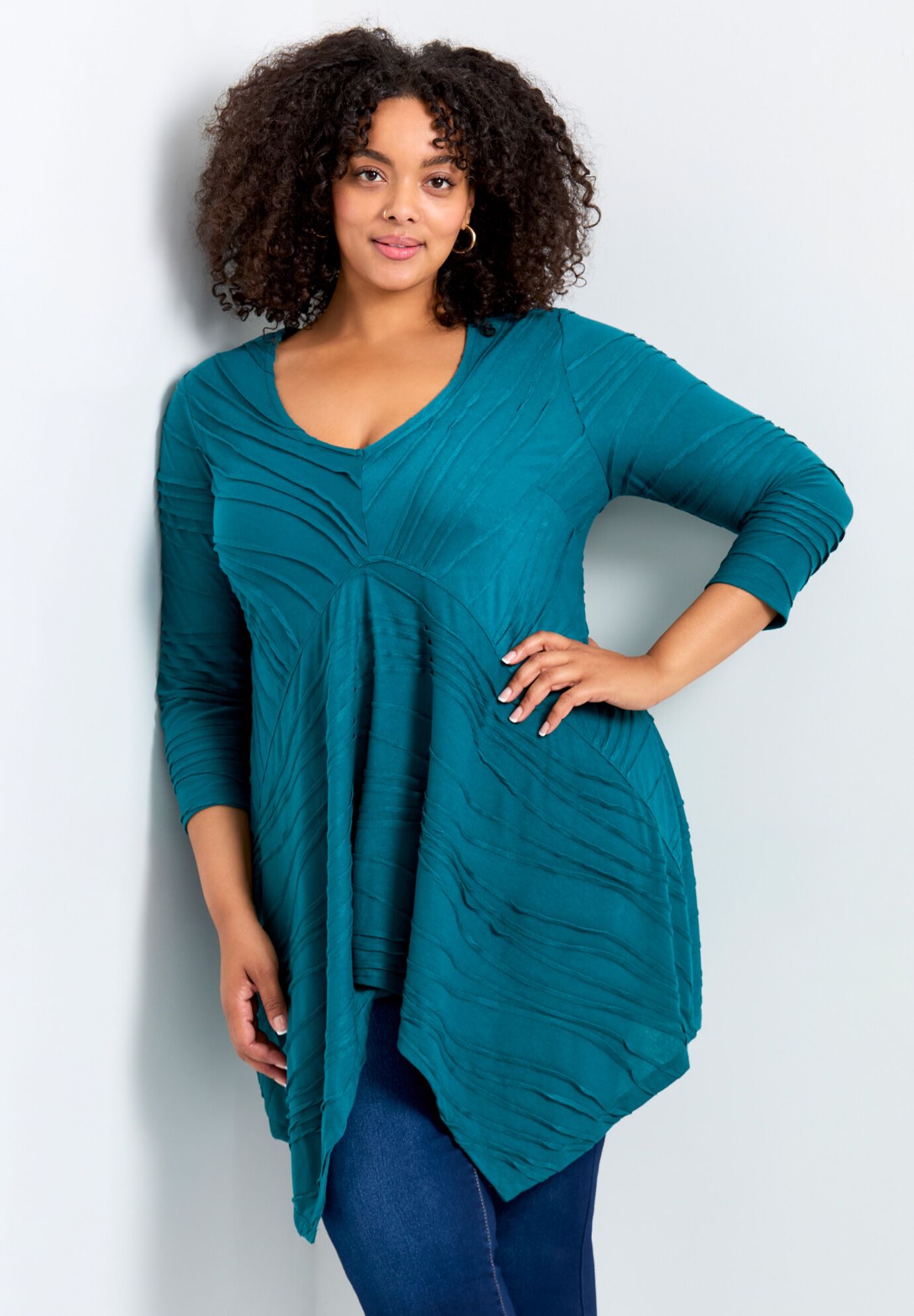 Finley Textured Top, TEAL, on-hover image number 1