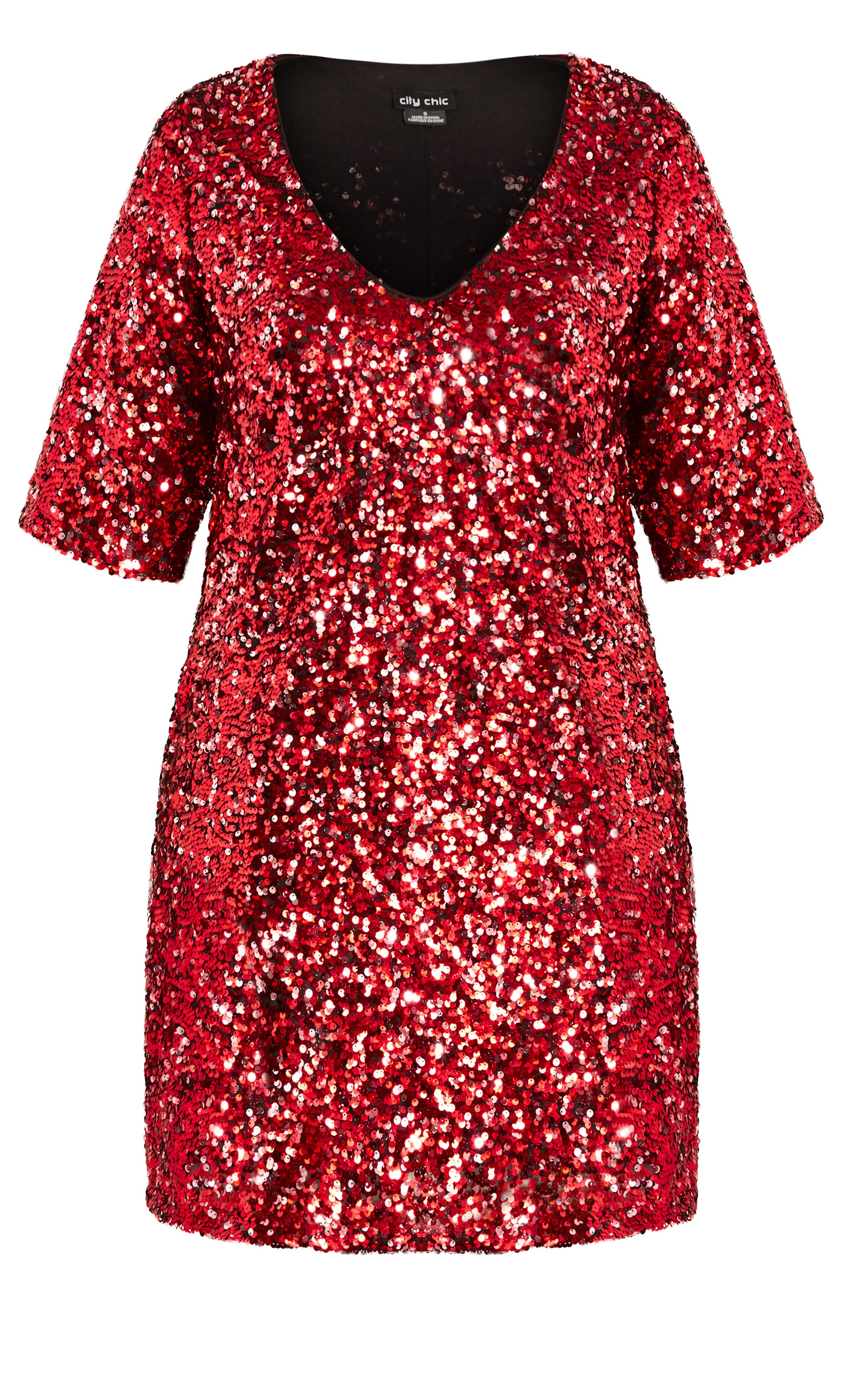 Sequin V Neck Glam Dress - crimson, RED, alternate image number 4