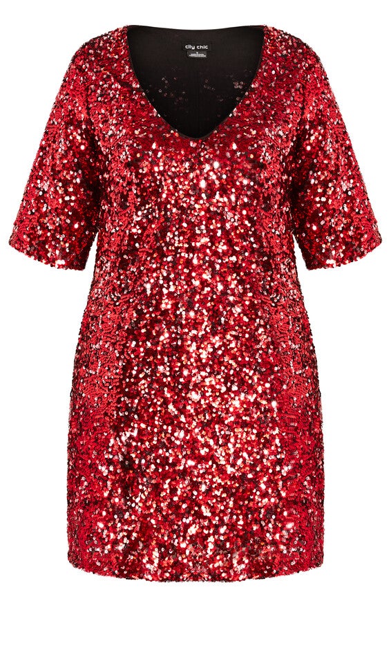 Sequin V Neck Glam Dress - crimson, RED, alternate image number 4