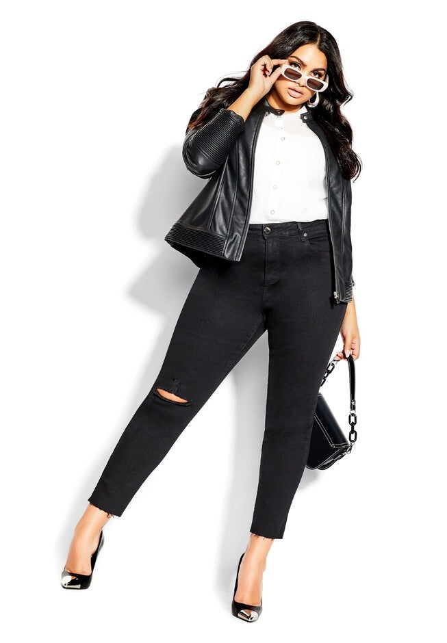 Ribbed Biker Jacket - black, BLACK, on-hover image number 1