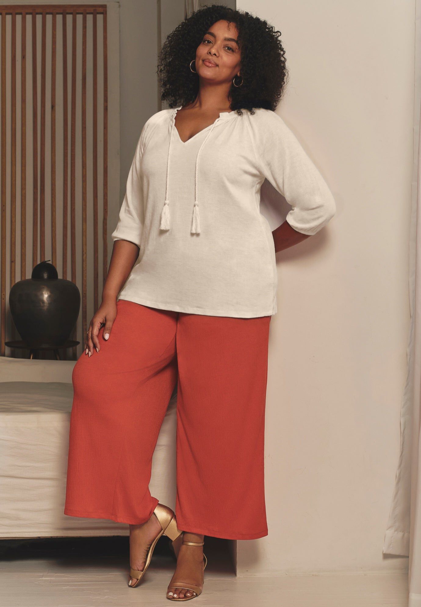 Knit Gauze Peasant Tunic, IVORY, hi-res image number 0