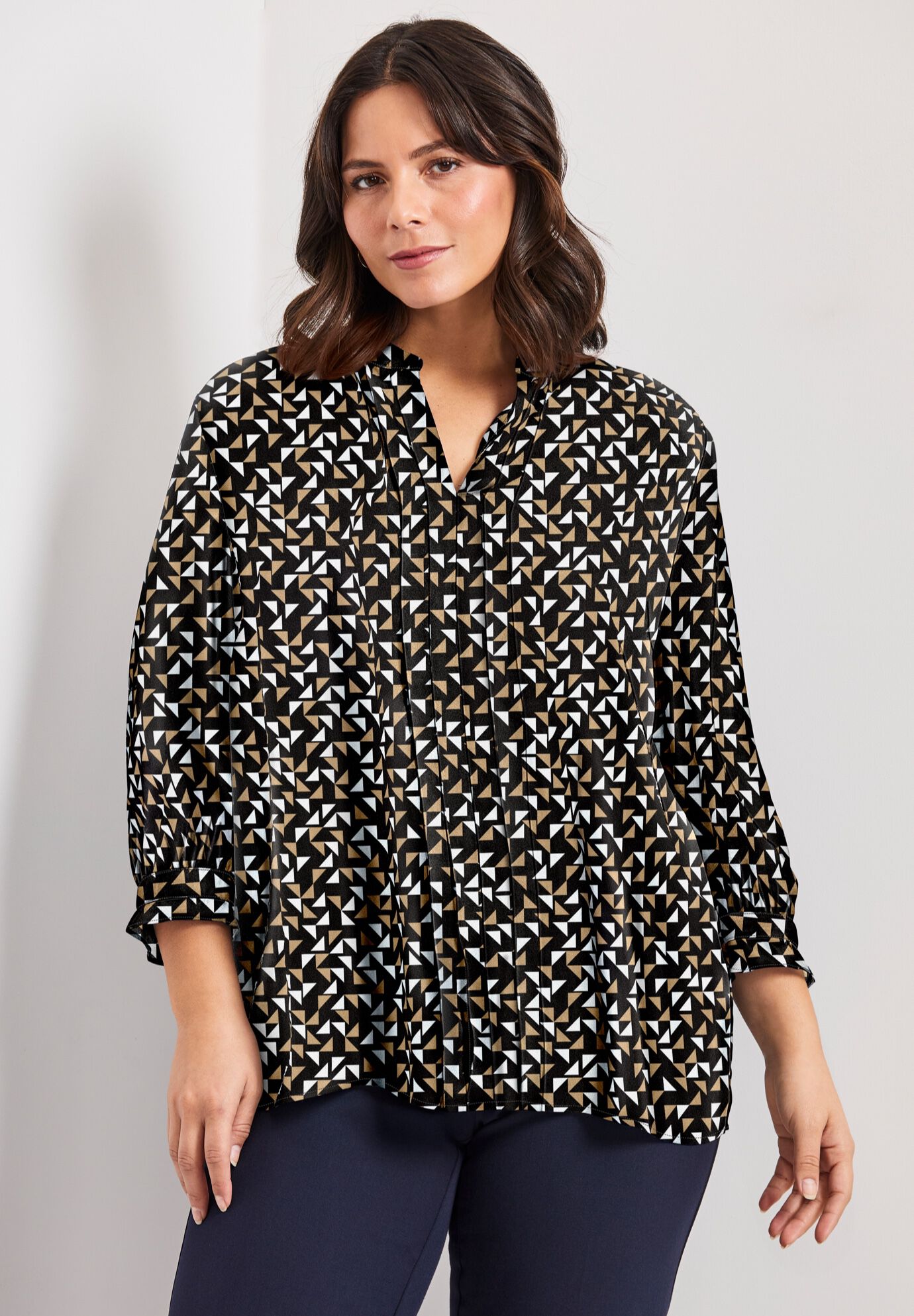 Pintuck Popover Top, BLACK MOSAIC, on-hover image number 1