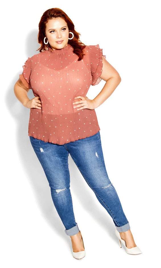 Pleated Spot Top - cinnamon, BROWN, alternate image number 2