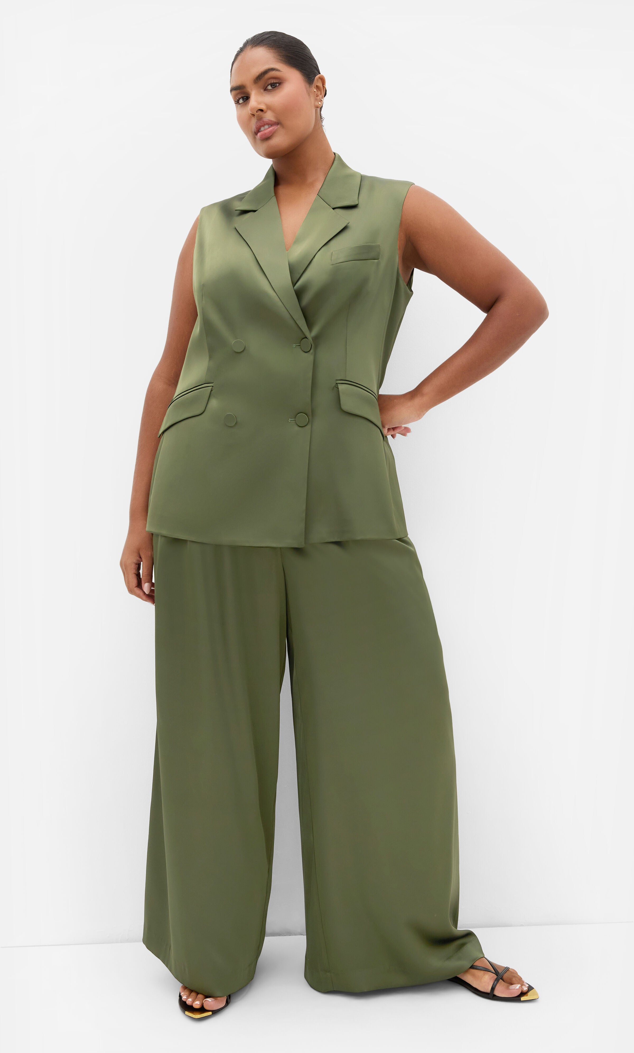 Rylie Satin Vest, GREEN, on-hover image number 1