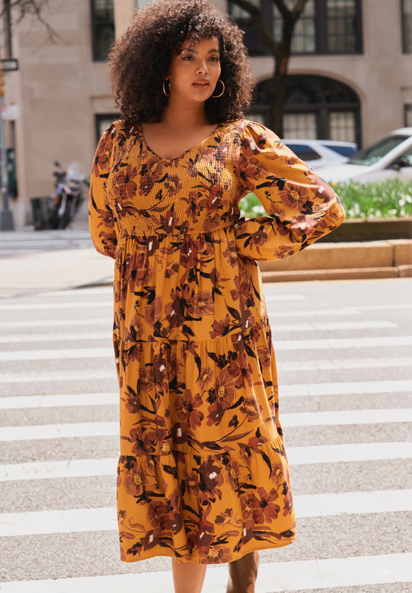 Indi Puff Sleeve Shirred Dress, , on-hover image number 1