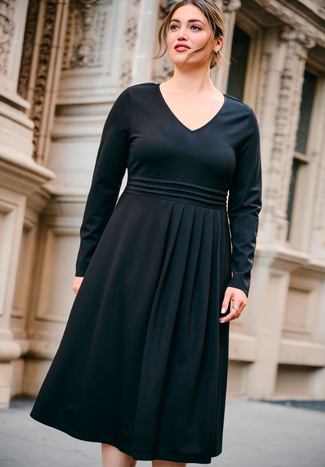 Ponte Fit And Flare Midi Dress, BLACK, alternate image number 3
