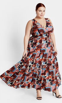 Amara Print Maxi Dress - brown