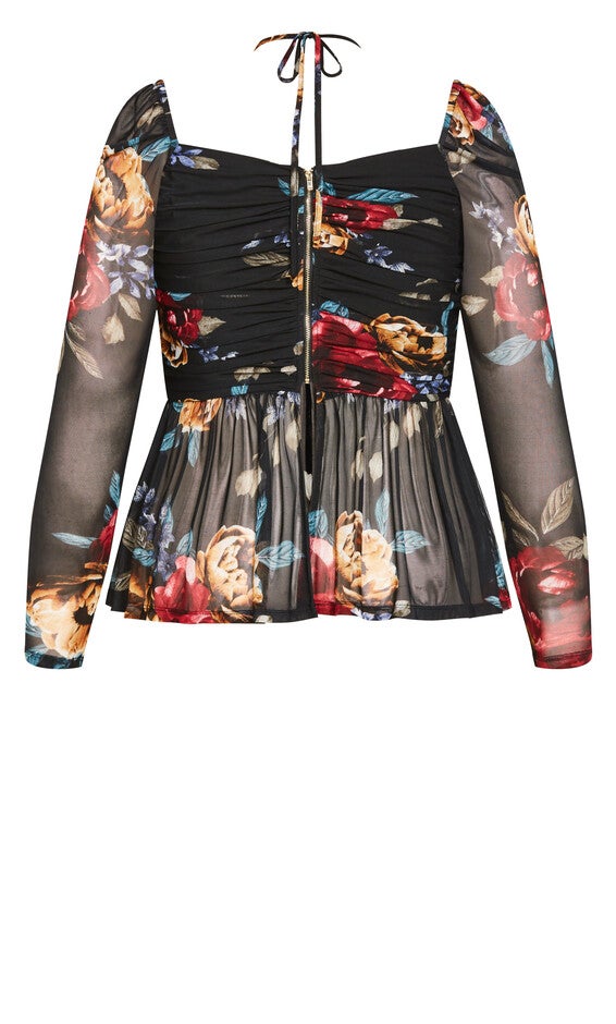 Mesh Print Top - black, BLACK, alternate image number null