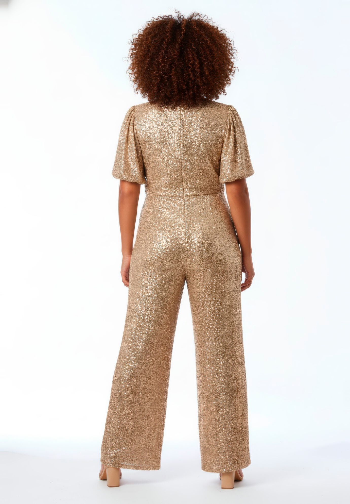 Nada Sequin Puff Sleeve Jumpsuit, CHAMPAGNE SEQUIN, alternate image number 2