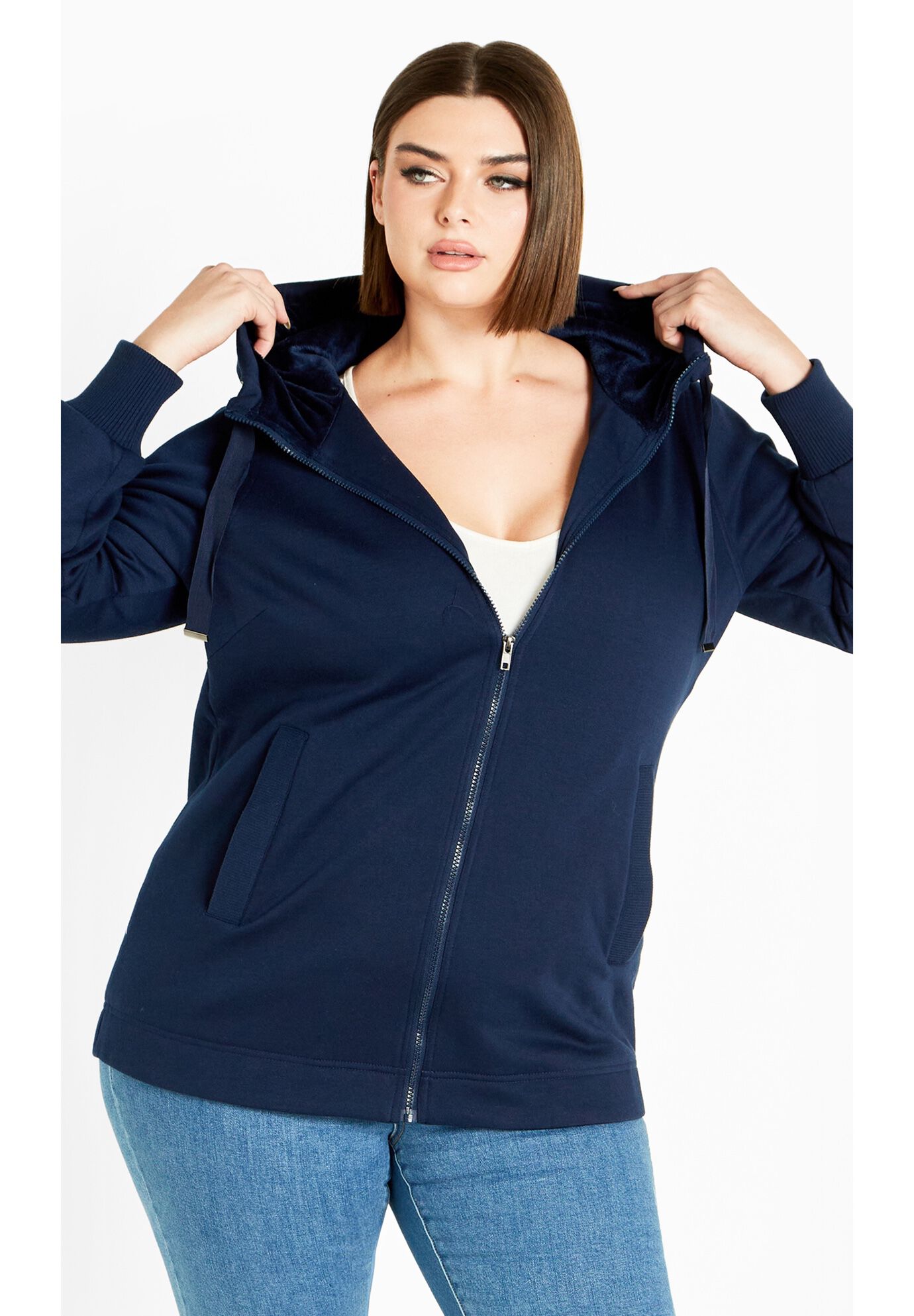 Felicity Zip Up Hood Fleece Jacket | Dia & Co