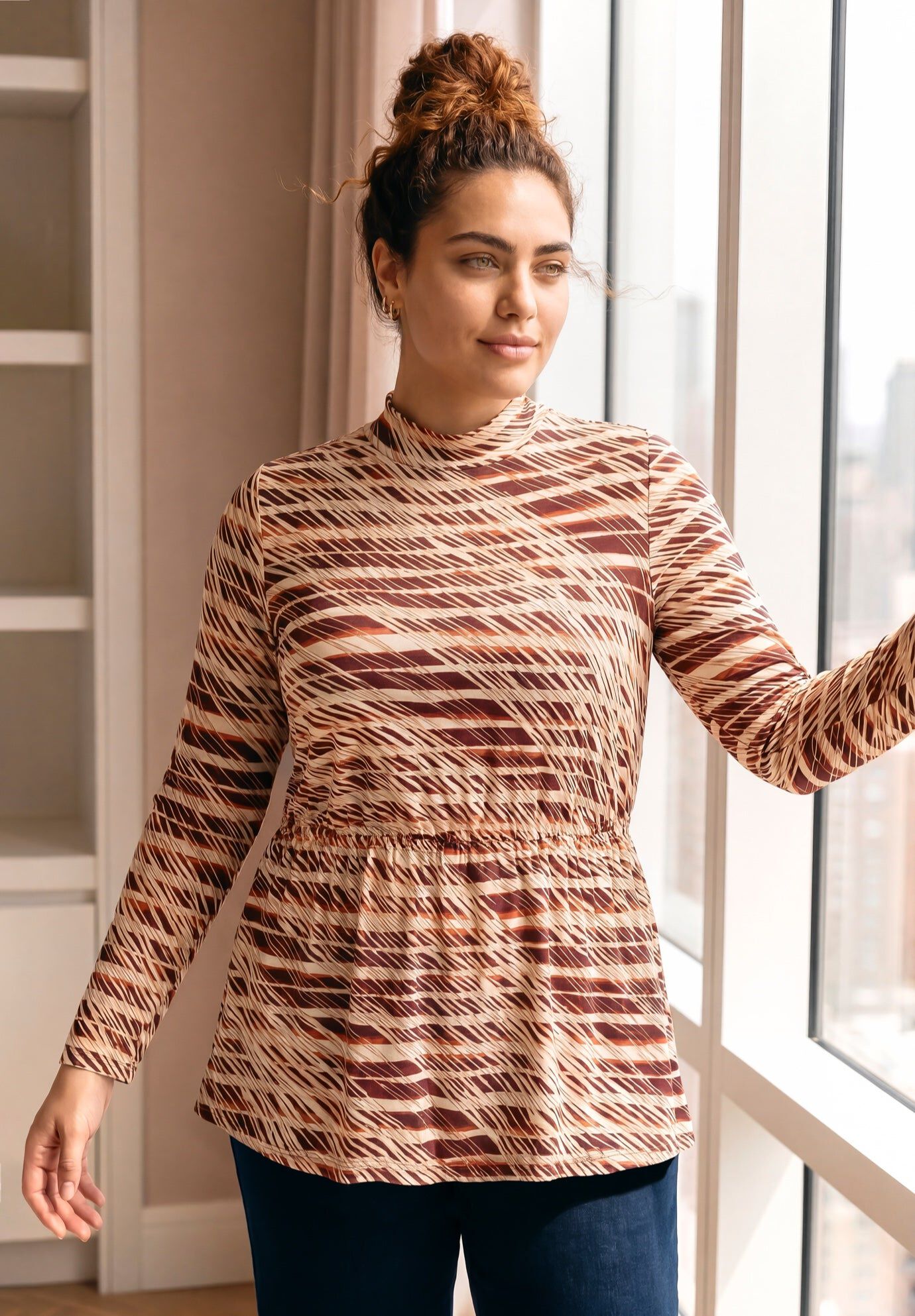 Flowly Peplum Top, IVORY CROSSHATCH, hi-res image number 0