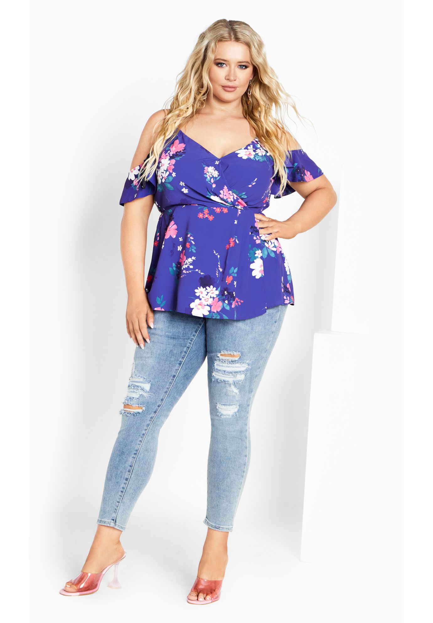 Kallie Print Top - cobalt, BLUE, on-hover image number 1