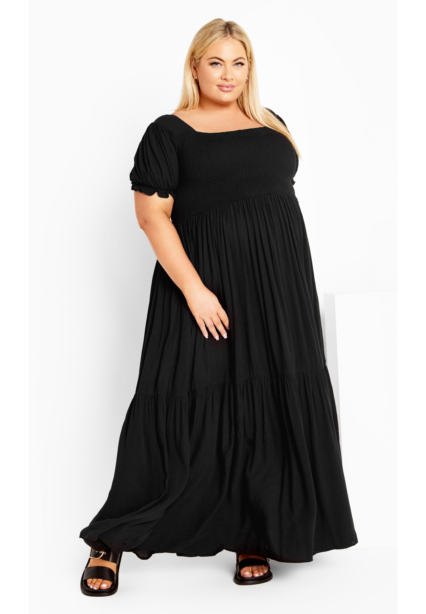 Sophia Shirred Bodice Maxi Dress, BLACK, hi-res image number 0