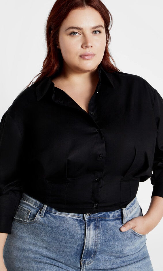 Classic Crop Shirt - black, BLACK, alternate image number null