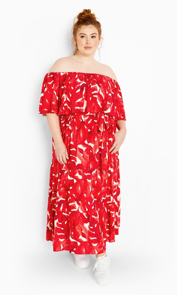 Boardwalk Print Maxi Dress - crimson, RED, alternate image number null