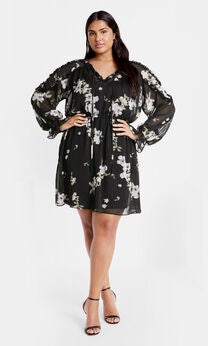 Amira Print Dress - black