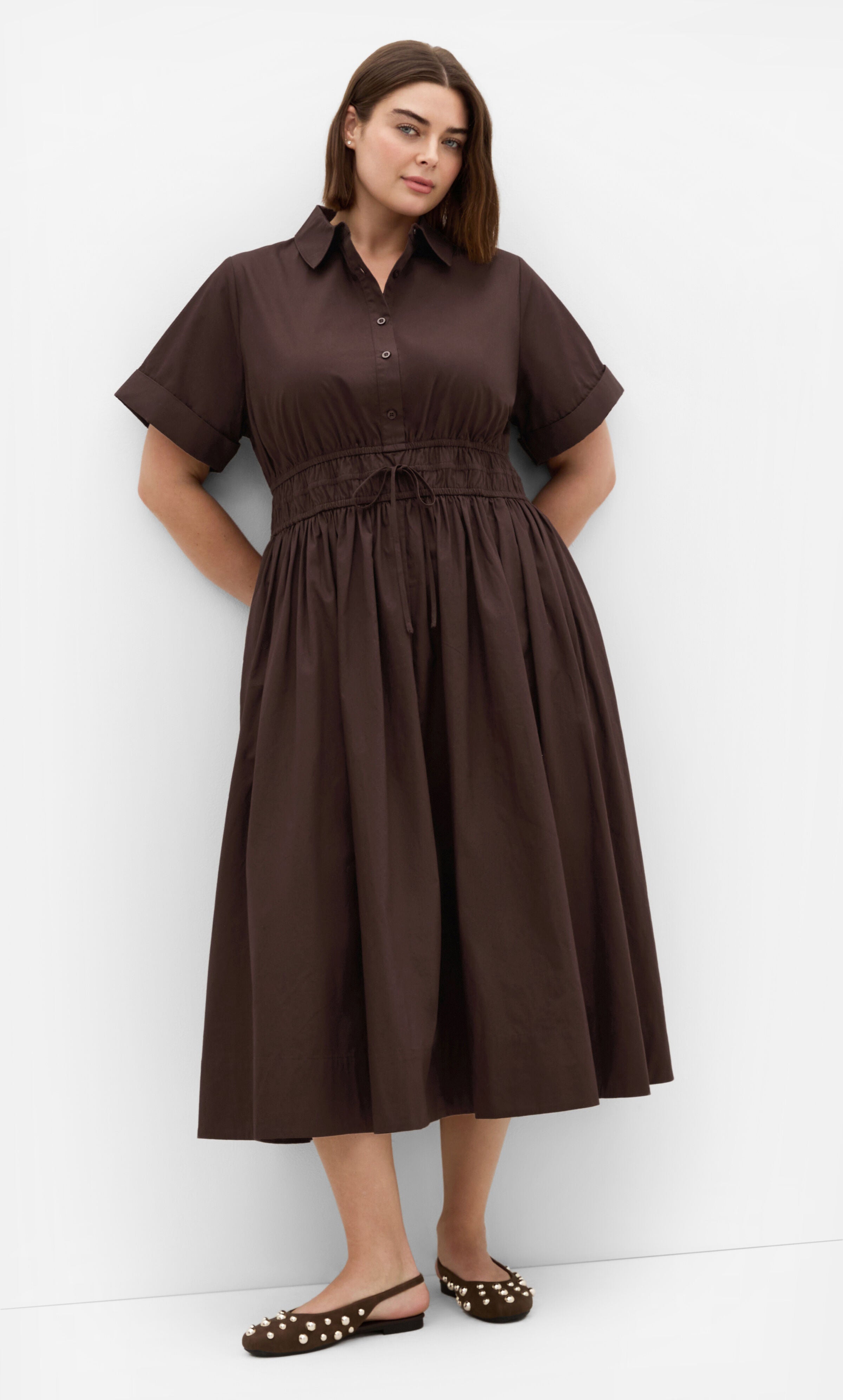 Lana Midi Shirt Dress, BROWN, alternate image number 3