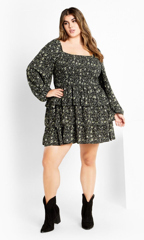 Dahlia Print Mini Dress - olive ditsy, GREEN, alternate image number 1