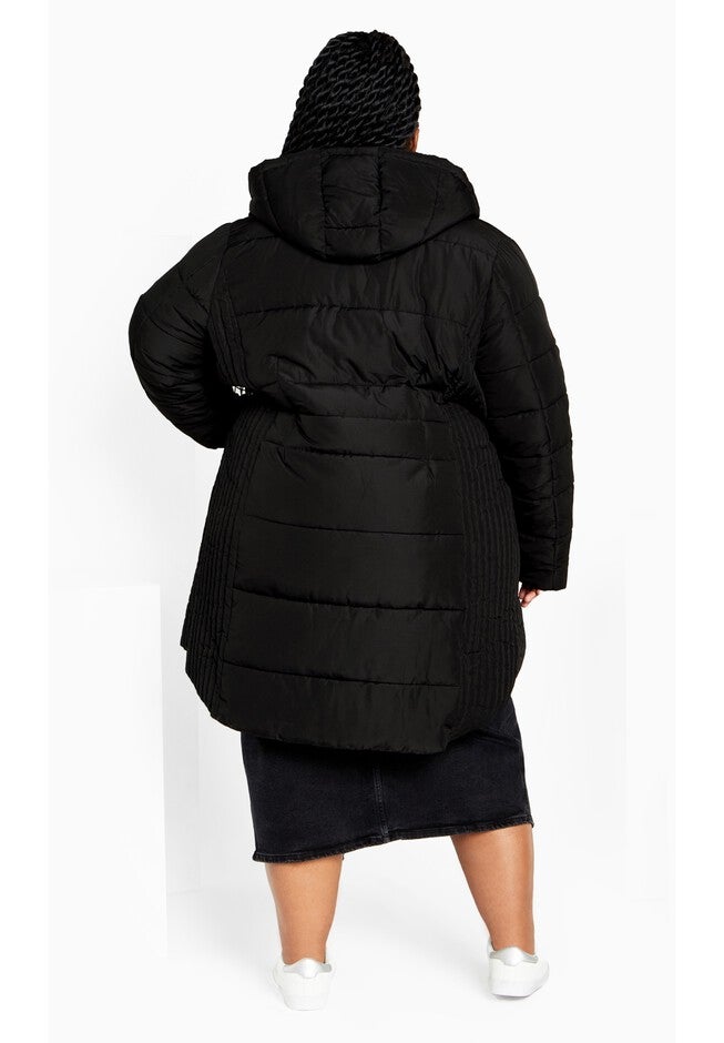 Charlotte High Neck Zip Hood Coat, BLACK, alternate image number null