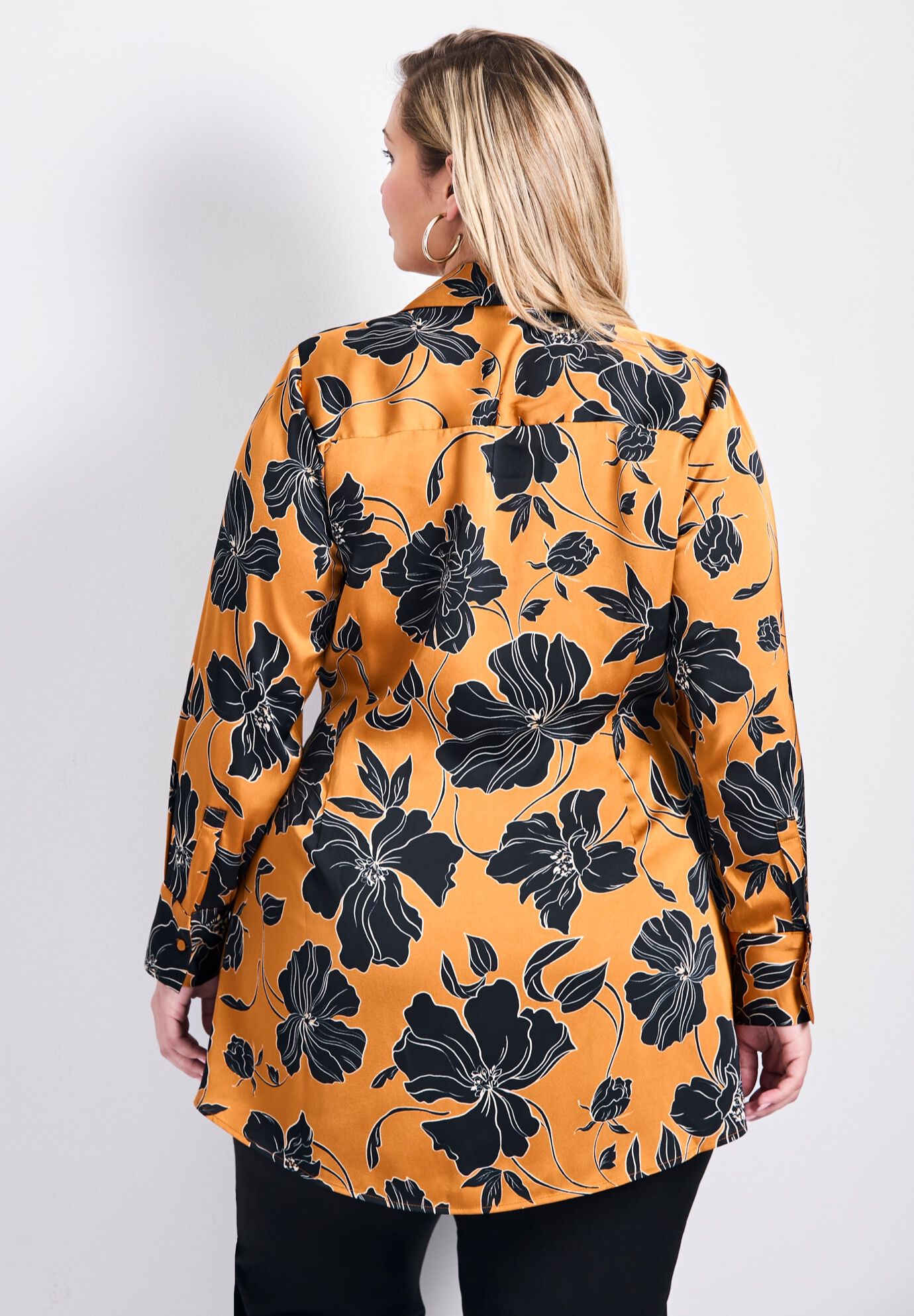 Goldi Satin Wrap Print Blouse, GOLDEN HOUR, on-hover image number 1